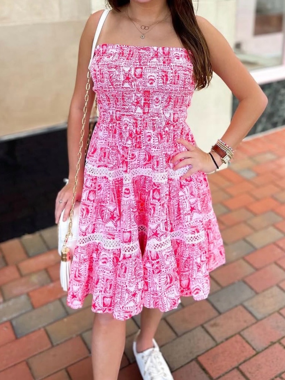 Lilly Pulitzer Kelvina Strapless Smocked Dress Mizner Red Seaside Harbour Size M - Picture 3 of 16